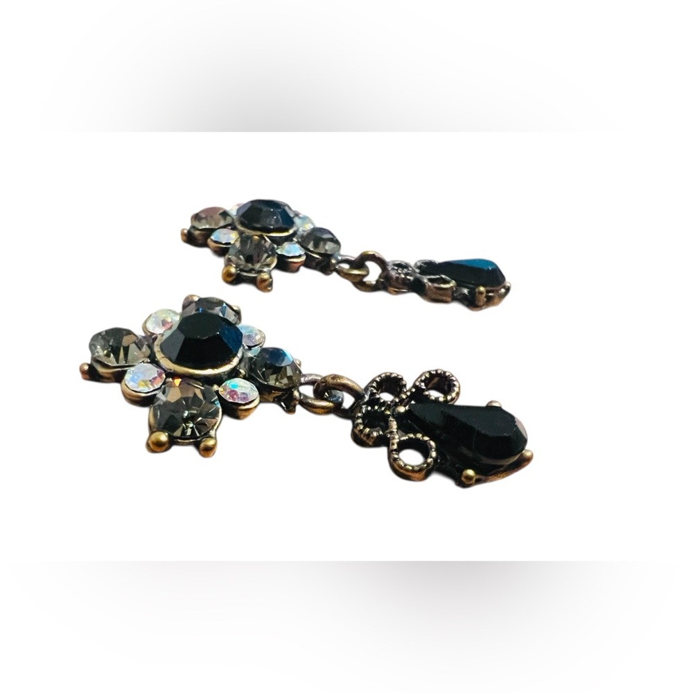Black & Smokey Rhinestone Drop Cross Earrings - Picture 2 of 3